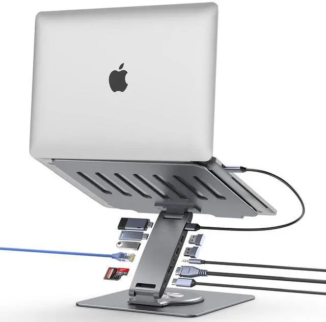 Main image of Laptop Docking Station for MacBook Pro/Air/Dell/HP/Surface 11-in-1 USB C Hub 360°Rotatable Laptop Stand with USB Hub 4K HDMI USB 3.0 PD100W 3.5mm Audio Jack RJ 45 TF/SD Reader Universal Laptop Dock