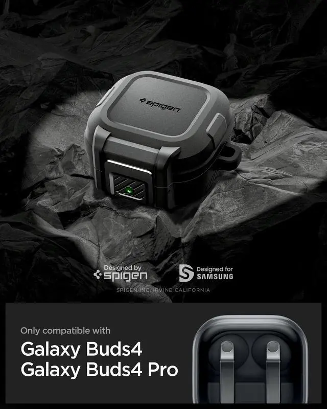 Alt view image 2 of 7 - Lock Fit Designed for Galaxy Buds 4 Pro/Buds 4 Case (2026) | Secure Locking Clip, Dual-Layer Protection, Included Carabiner, Wireless Charging Compatible - Matte Black