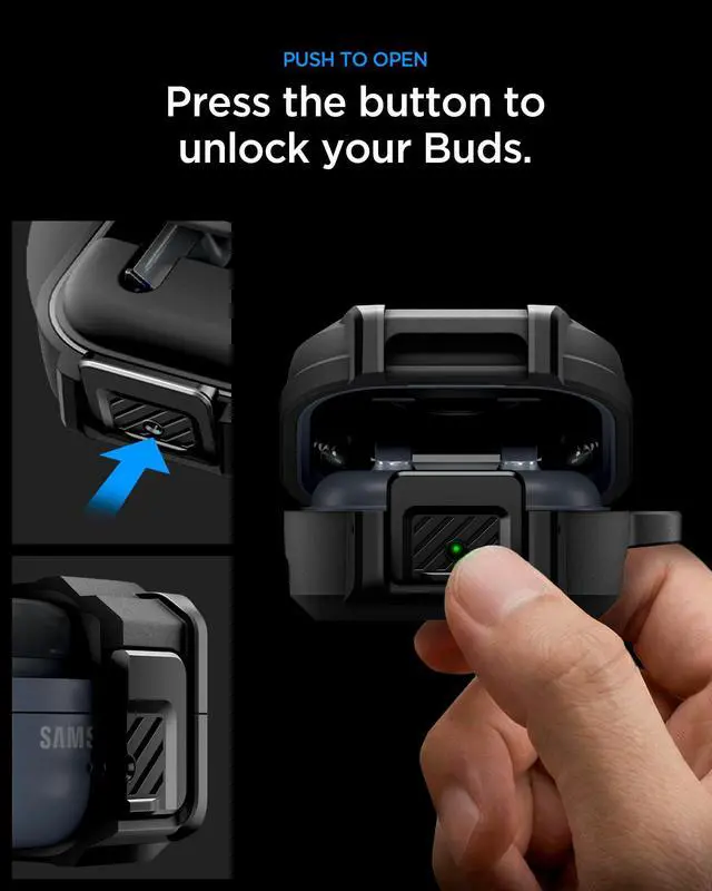 Alt view image 3 of 7 - Lock Fit Designed for Galaxy Buds 4 Pro/Buds 4 Case (2026) | Secure Locking Clip, Dual-Layer Protection, Included Carabiner, Wireless Charging Compatible - Matte Black