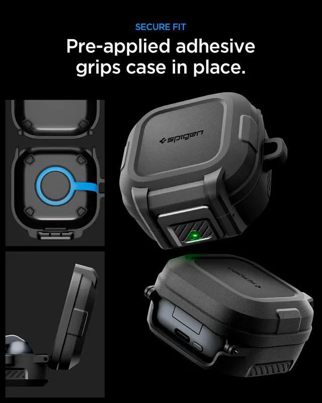 Alt view image 5 of 7 - Lock Fit Designed for Galaxy Buds 4 Pro/Buds 4 Case (2026) | Secure Locking Clip, Dual-Layer Protection, Included Carabiner, Wireless Charging Compatible - Matte Black