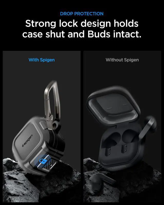 Alt view image 6 of 7 - Lock Fit Designed for Galaxy Buds 4 Pro/Buds 4 Case (2026) | Secure Locking Clip, Dual-Layer Protection, Included Carabiner, Wireless Charging Compatible - Matte Black