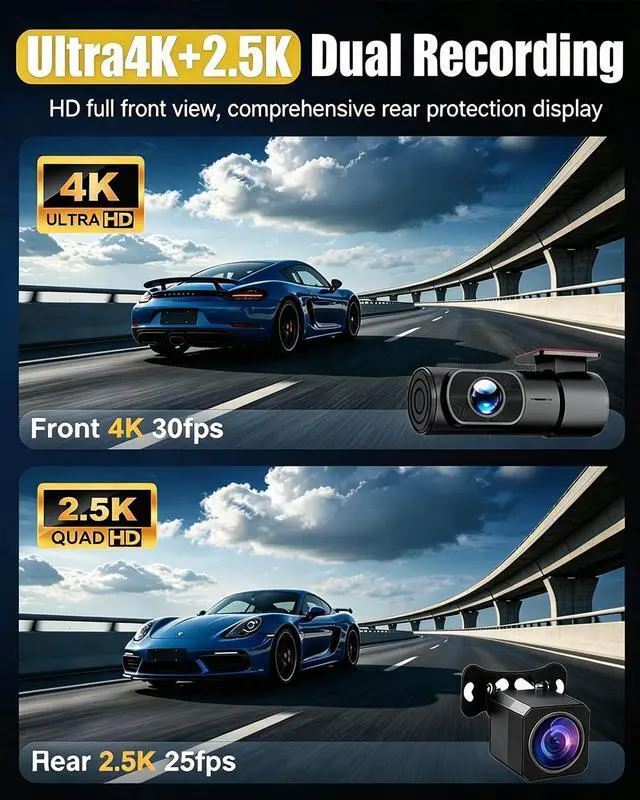 Alt view image 2 of 6 - HKOIZBL 4K+2.5K Dash Cam Front and Rear, Built-in 5G WiFi, 32GB Card Included, 2'' IPS Screen Dash Camera for Cars, Starlight Night Vision, Dual Dashcam with WDR, Loop Recording, 24H Parking Monitor