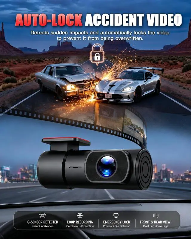 Alt view image 5 of 6 - HKOIZBL 4K+2.5K Dash Cam Front and Rear, Built-in 5G WiFi, 32GB Card Included, 2'' IPS Screen Dash Camera for Cars, Starlight Night Vision, Dual Dashcam with WDR, Loop Recording, 24H Parking Monitor