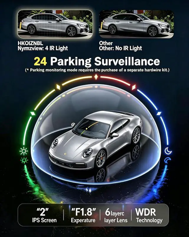 Alt view image 6 of 6 - HKOIZBL 4K+2.5K Dash Cam Front and Rear, Built-in 5G WiFi, 32GB Card Included, 2'' IPS Screen Dash Camera for Cars, Starlight Night Vision, Dual Dashcam with WDR, Loop Recording, 24H Parking Monitor