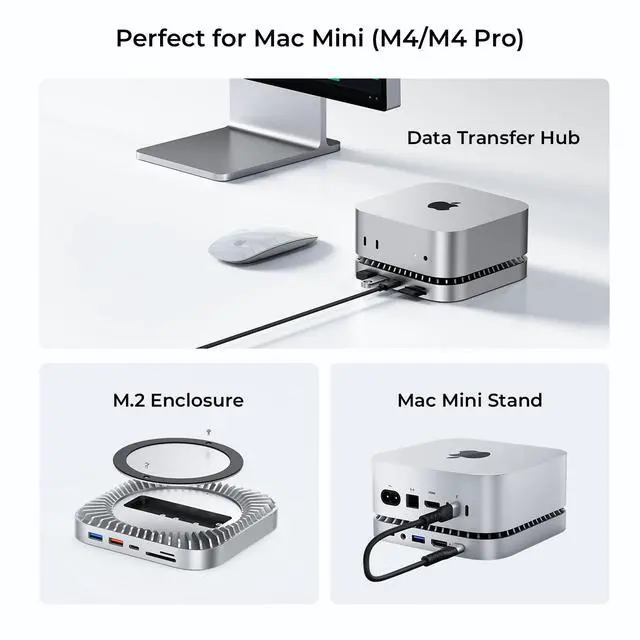 Alt view image 3 of 7 - Mac mini M4 Dock, Aluminum Stand and HDMI Hub for Mac mini M4 and M4 Pro 2024 with M.2 NVMe/SATA SSD Enclosure, 4K60Hz HDMI,10G USB A/C, 5G USB A*2, USB-C Charge, SD/TF, Audio