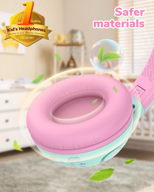 Alt view image 2 of 7 - BTH27 Toddler Headphones for 2+ Year Old Baby Kids Travel Study SafeSound Tech3.0, 74H Playtime, Bluetooth 5.4, BPA Free, Aux, Soft Baby Headphones, Easy Operation, Adjustable, Green/Pink