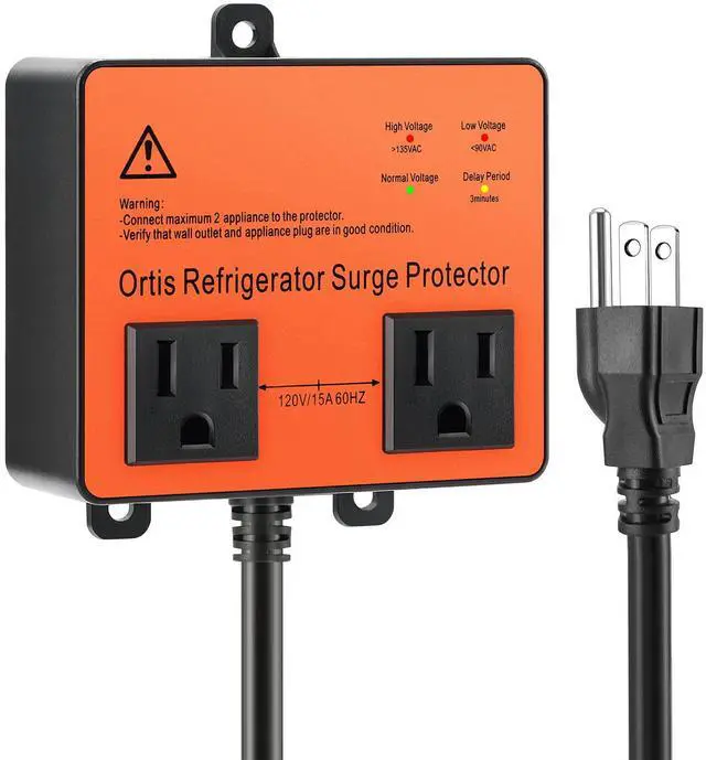 Main image of Refrigerator Surge Protector, Double Outlet Voltage Protector for Home Appliances with Time Delay, Protects Against Brownout, Spike, Instant Surge All Voltage Abnormalities, black