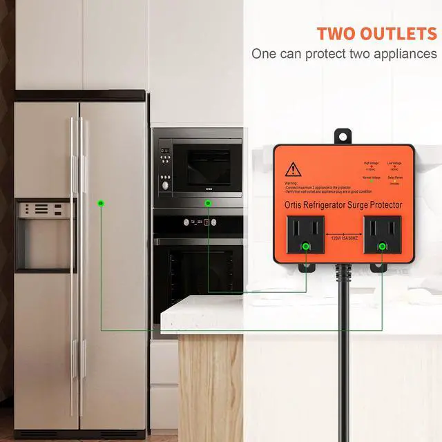 Alt view image 3 of 7 - Refrigerator Surge Protector, Double Outlet Voltage Protector for Home Appliances with Time Delay, Protects Against Brownout, Spike, Instant Surge All Voltage Abnormalities, black