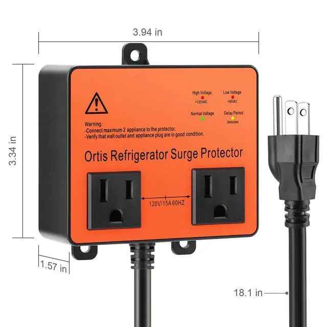 Alt view image 6 of 7 - Refrigerator Surge Protector, Double Outlet Voltage Protector for Home Appliances with Time Delay, Protects Against Brownout, Spike, Instant Surge All Voltage Abnormalities, black