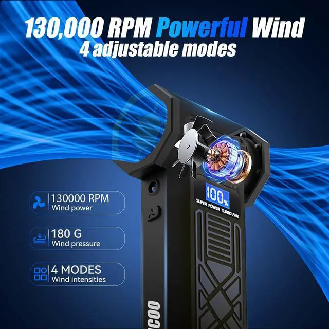 Alt view image 3 of 7 - Compressed Air Duster-130000RPM Super Power Electric Air Duster, 4-Gear Adjustable Mini Blower with Type-C Fast Charging, Dust Blower for Computer, Keyboard, House, Outdoor and Car