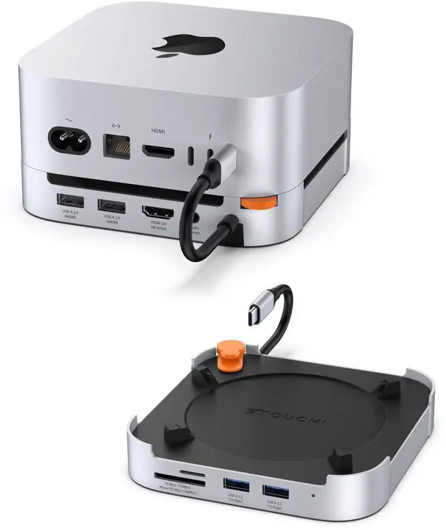 Main image of Mac mini M4 Dock Stand with NVMe SATA SSD Enclosure, 8-Port Hub | 10Gbps | Easy Power Button | Stable Wi-Fi | 2* USB A 10Gbps, 4K@60Hz HDMI, SD/TF Slot, 2* USB A, Audio 3.5mm | for M4/M4 Pro