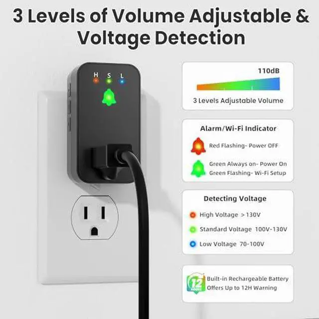 Alt view image 3 of 7 - Power Failure Alarm WiFi, 2 Pack Smart Power Outage Alarm, App Notification | Mini Size, Freezer Alert, Loud 110dB, LED Indicator, Voltage Detection, Home Power Monitor, for GFCI Trips, Sump Pump
