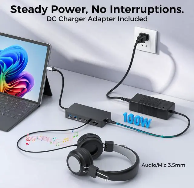 Alt view image 5 of 7 - Surface Thunderbolt 4 Docking Station, 12-in-1 Surface Pro Dock Dual 4K@60Hz HDMI VGA Triple Monitor Adapter Compatible with Microsoft Surface Pro 13 12 11 10 9 8 7 X, Surface Laptop 7 6 5, Go, Book