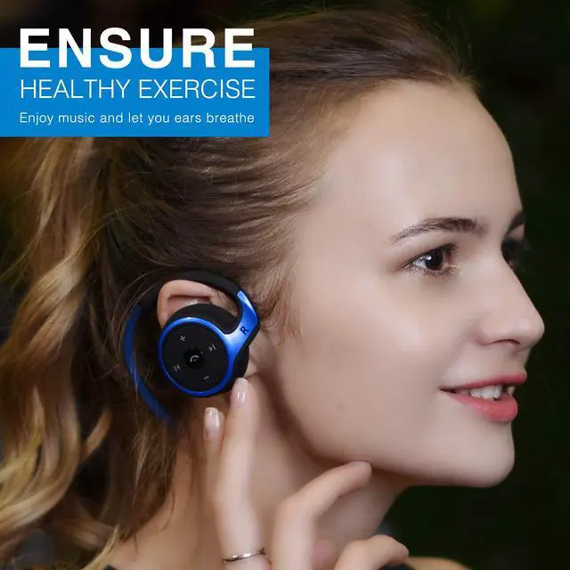 Alt view image 4 of 6 - Small Bluetooth Headphones Wrap Around Head - Sports Wireless Headset with Built in Microphone and Crystal-Clear Sound, Foldable and Carried in The Purse, and 12-Hour Battery Life, Blue