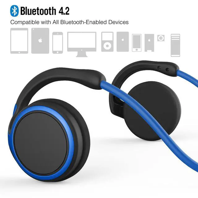 Alt view image 5 of 6 - Small Bluetooth Headphones Wrap Around Head - Sports Wireless Headset with Built in Microphone and Crystal-Clear Sound, Foldable and Carried in The Purse, and 12-Hour Battery Life, Blue