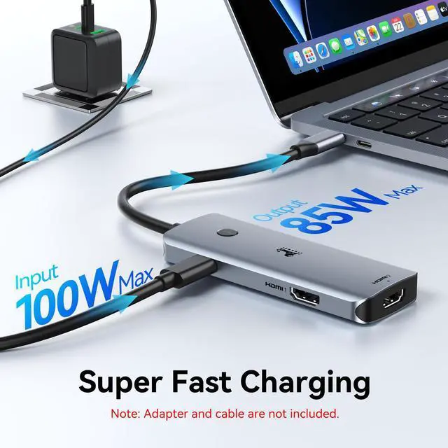 Alt view image 6 of 7 - USB C Docking Station Dual Monitor HDMI, Laptop Multiport Adapter | 7 in 1 USB C to 4K Monitor, MacBook supports Display Spanning mode, with 4K HDMI, Switching Mode Botton, 3 USB, 100W PD Port