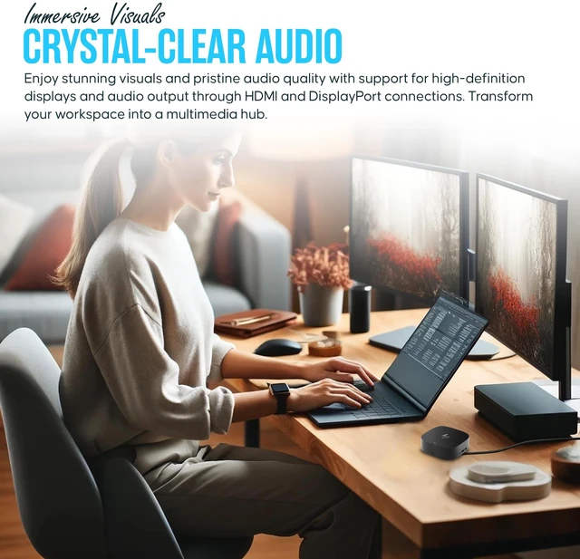 Alt view image 6 of 6 - HP Docking Station for Laptop Dual Monitor and Charging - 5TW10AA G5 Dock HP USB-C Dock with HDMI, 2 DisplayPort, USB-A, USB-C, Audio, Gigabit Ethernet & 120W Adap ter for Dual Monitor Setup