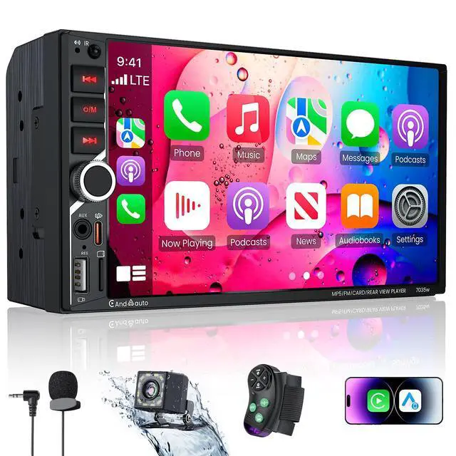 Main image of 7" Double Din Car Stereo with Wireless Apple CarPlay & Android Auto | QLED IPS Touchscreen Car Radio,Bluetooth 6.0,Type-C Fast Charging,1080P Backup Camera,Voice Control,Gps,AM&FM,Mirror Link,EQ