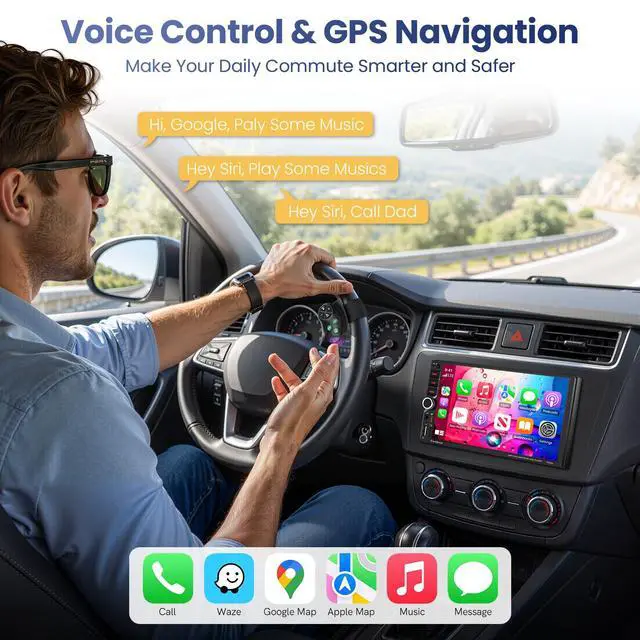 Alt view image 4 of 7 - 7" Double Din Car Stereo with Wireless Apple CarPlay & Android Auto | QLED IPS Touchscreen Car Radio,Bluetooth 6.0,Type-C Fast Charging,1080P Backup Camera,Voice Control,Gps,AM&FM,Mirror Link,EQ