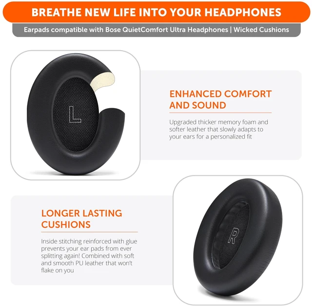 Alt view image 4 of 7 - PadZ QC Ultra - Earpads for Bose QuietComfort Ultra Gen 1 & 2 Made by Wicked Cushions Enhanced Comfort, Thickness & Durability Black
