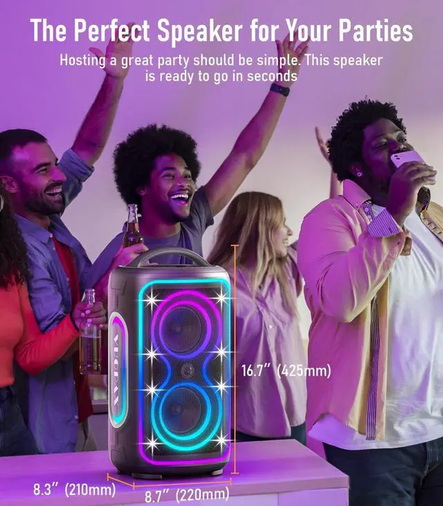 Alt view image 6 of 7 - Bluetooth Speaker Loud, 240W Peak Portable Wireless Party Speakers | Boost Bass,BT5.4, IP65 Waterproof,24H, Fast Charge, TWS, RGB Lights for Outdoor, Beach, Camping, BackyardGrey