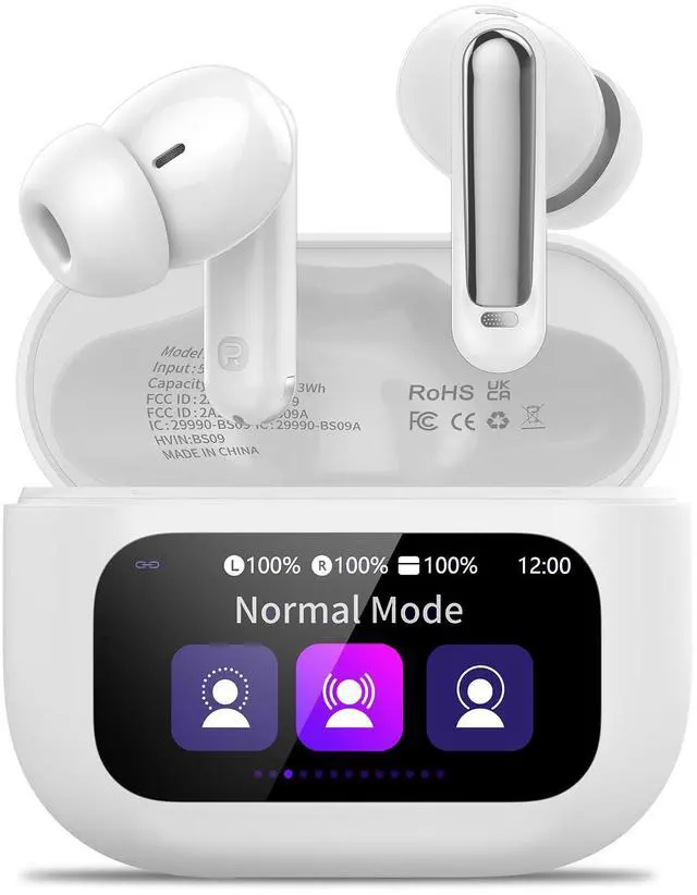 Main image of Wireless Earbuds with Touch Screen, 2026 New Bluetooth 5.4 Headphones with ANC/ENC Mic, 50H HiFi Stereo Ear Buds with 5 EQ Modes, Transparency Mode, IPX7 Earphones for Running/Fitness, White