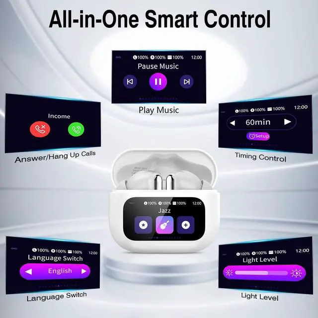 Alt view image 7 of 7 - Wireless Earbuds with Touch Screen, 2026 New Bluetooth 5.4 Headphones with ANC/ENC Mic, 50H HiFi Stereo Ear Buds with 5 EQ Modes, Transparency Mode, IPX7 Earphones for Running/Fitness, White