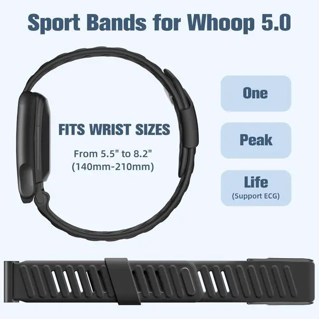 Alt view image 4 of 7 - Sport Band Compatible with Whoop 5.0 Bands One, Peak and Life/MG, Breathable Waterproof Silicone Adjustable Replacement Accessories Strap for Whoop Band 5.0 Fitness Activity Tracker, Black