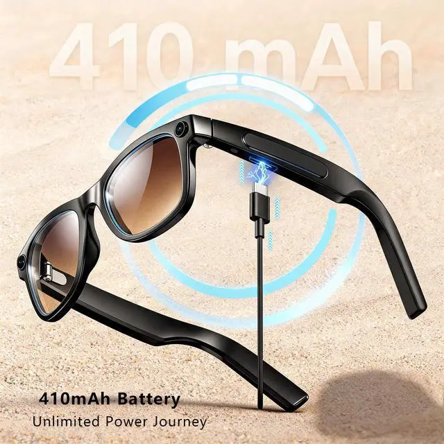 Alt view image 4 of 7 - Smart Glasses with 4K Camera & EIS, Audio Video Recording Glasses with Live Translation Voice Assistant, Gradient Tea Sunglasses Lenses, UV400 Protection TR90 Frame