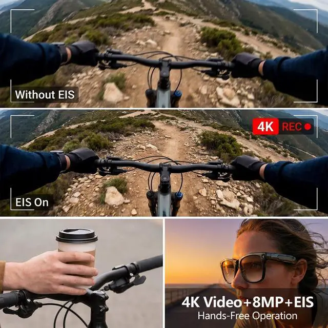 Alt view image 5 of 7 - Smart Glasses with 4K Camera & EIS, Audio Video Recording Glasses with Live Translation Voice Assistant, Gradient Tea Sunglasses Lenses, UV400 Protection TR90 Frame