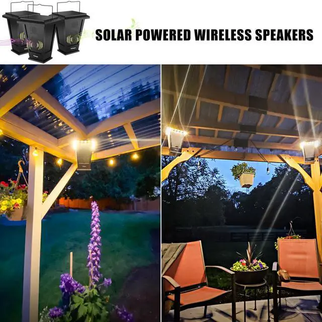 Alt view image 3 of 7 - Bluetooth Speakers Waterproof, Solar Powered Outdoor Speakers, 3 Packs Surround Sound 30W Wireless Multiple Pairing with 20 Piece LED Lights, Richer Bass, Black