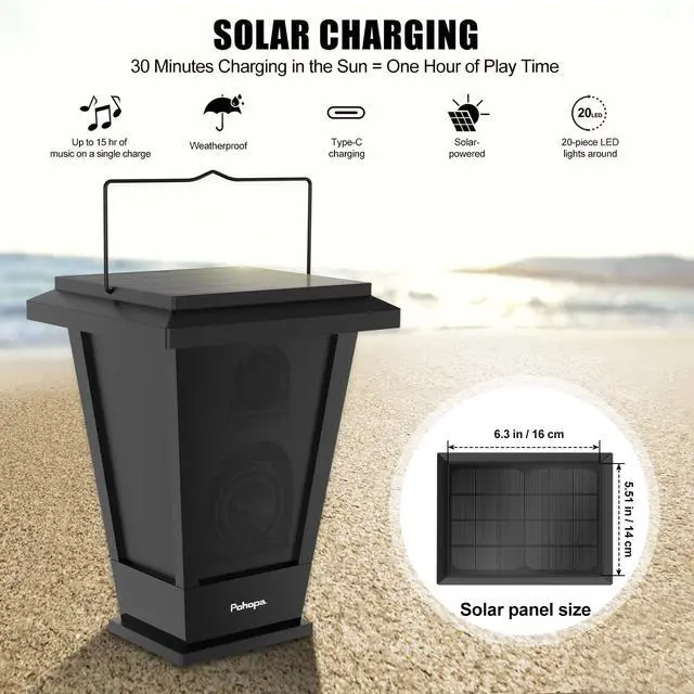 Alt view image 4 of 7 - Bluetooth Speakers Waterproof, Solar Powered Outdoor Speakers, 3 Packs Surround Sound 30W Wireless Multiple Pairing with 20 Piece LED Lights, Richer Bass, Black