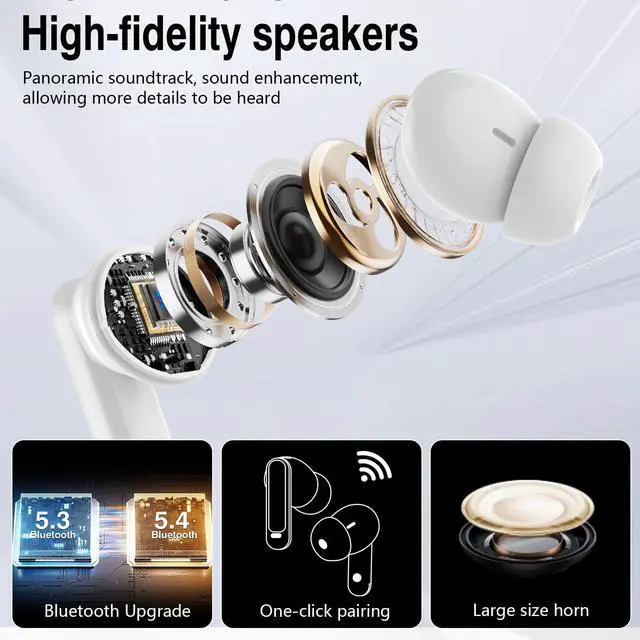 Alt view image 3 of 7 - Wireless Earbuds with Touch Screen, 2026 New Bluetooth 5.4 Headphones with ANC/ENC Mic, 50H HiFi Stereo Ear Buds with 5 EQ Modes, Transparency Mode, IPX7 Earphones for Running/Fitness, White