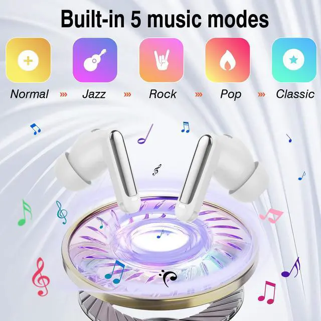 Alt view image 4 of 7 - Wireless Earbuds with Touch Screen, 2026 New Bluetooth 5.4 Headphones with ANC/ENC Mic, 50H HiFi Stereo Ear Buds with 5 EQ Modes, Transparency Mode, IPX7 Earphones for Running/Fitness, White