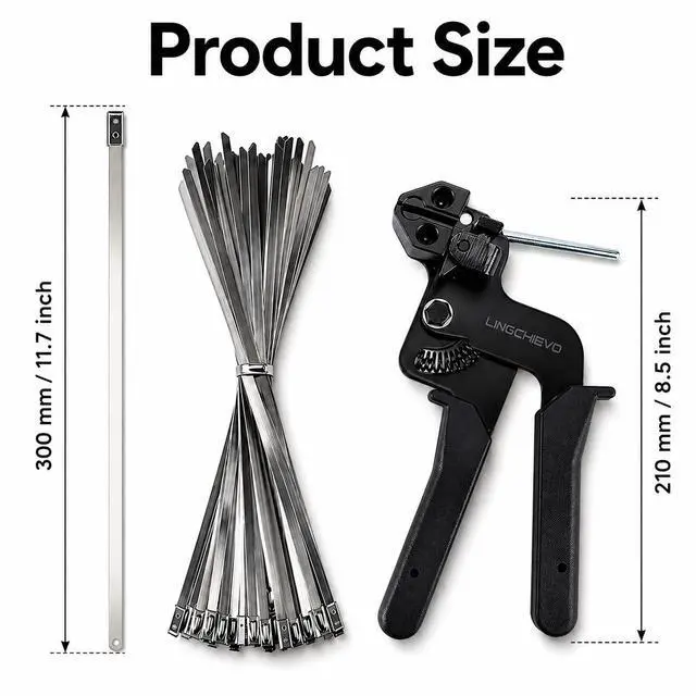 Alt view image 2 of 5 - Metal Zip Tie Gun with 100 PCS 11.8inch Stainless steel Zip Ties | Heavy Duty Zip Tie Tool for Fastening and Cutting Cable Ties,Chain Link Fence Parts for Fence Exhaust Pipe Outdoor
