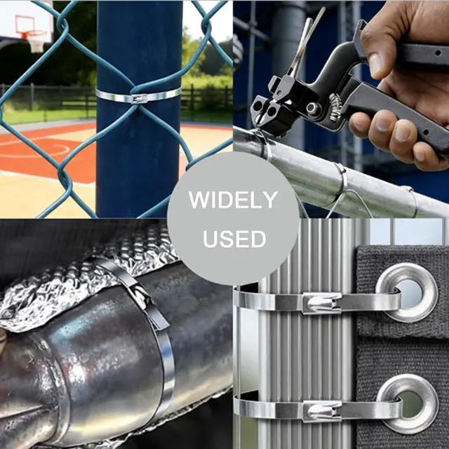 Alt view image 5 of 5 - Metal Zip Tie Gun with 100 PCS 11.8inch Stainless steel Zip Ties | Heavy Duty Zip Tie Tool for Fastening and Cutting Cable Ties,Chain Link Fence Parts for Fence Exhaust Pipe Outdoor