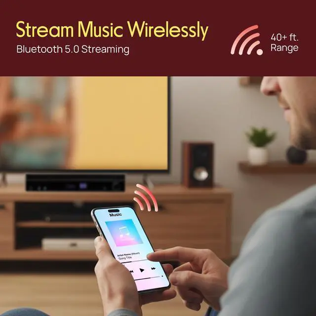 Alt view image 4 of 7 - 5.2 Channel Bluetooth Home Theater Amplifier, 240 watts Peak Power, Microphone Input with Echo for Karaoke, ARC Hi-Def Input, USB-A Input with MP3 Player, FM Radio - PT875BT