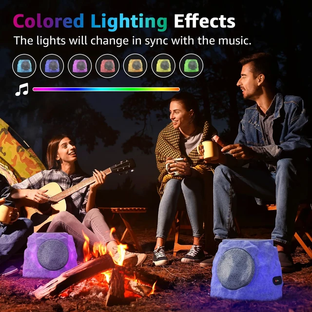 Alt view image 5 of 7 - 1-Pack Outdoor Rock Speakers Waterproof Patio with Lights Color,Multi-Sync Up to 100 Speakers&TWS Pair,Solar Powered and USB Rechargeable for Pool Party Yard Garden Outside