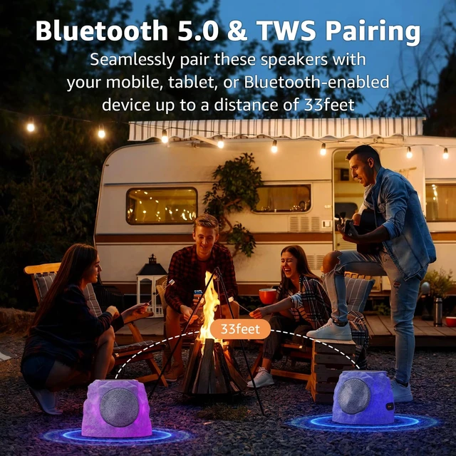 Alt view image 4 of 7 - 1-Pack Outdoor Rock Speakers Waterproof Patio with Lights Color,Multi-Sync Up to 100 Speakers&TWS Pair,Solar Powered and USB Rechargeable for Pool Party Yard Garden Outside