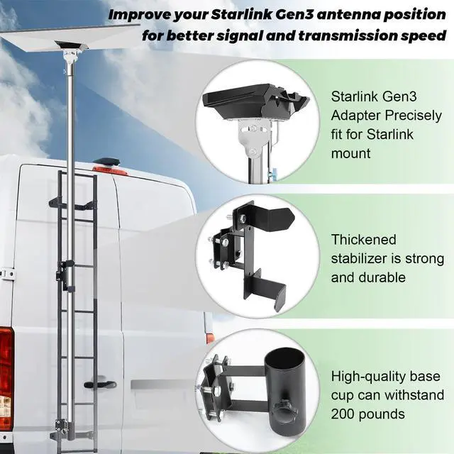 Alt view image 3 of 6 - Starlink Standard 4/4X Pole Mount Kit,Starlink Gen 3/4 RV Ladder Pole Mount | 1.5'' Stainless Steel Pole, Starlink Mounting Kit Pipe Adapter Accessories, Portable, Adjustable, High Load Capacity