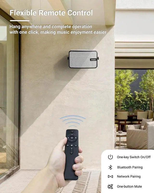 Alt view image 3 of 6 - Outdoor Bluetooth Speakers, IPX5 Waterproof 400W Wall Mount Speaker, Powerful Indoor/Outdoor Sound System, Wireless Sync Up to 100 Speakers, Suitable for Patio/Porch/Gazebo/Garage(MZ-621, Pair)
