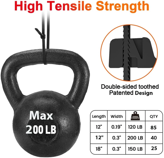 Alt view image 3 of 7 - Zip Ties Heavy Duty 12+12+18 Inch V-Shaped Toothed Double Sided Assorted Size With 200 LBS Tensile Strength Cable Wire Ties Adjustable More Durable Nylon Tie Wraps for Indoor Outdoor150 Pack