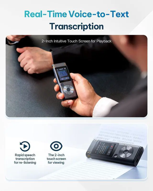 Alt view image 3 of 7 - Offline Voice Recorder with Playback, Secure Digital Recorder with AI Transcription, 5-Language Voice-to-Text, Noise Reduction, AI Voice Recorder for Meetings, Interviews, Learning