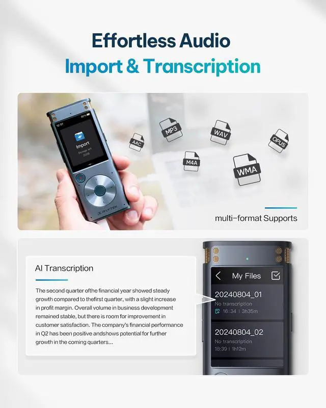 Alt view image 5 of 7 - Offline Voice Recorder with Playback, Secure Digital Recorder with AI Transcription, 5-Language Voice-to-Text, Noise Reduction, AI Voice Recorder for Meetings, Interviews, Learning