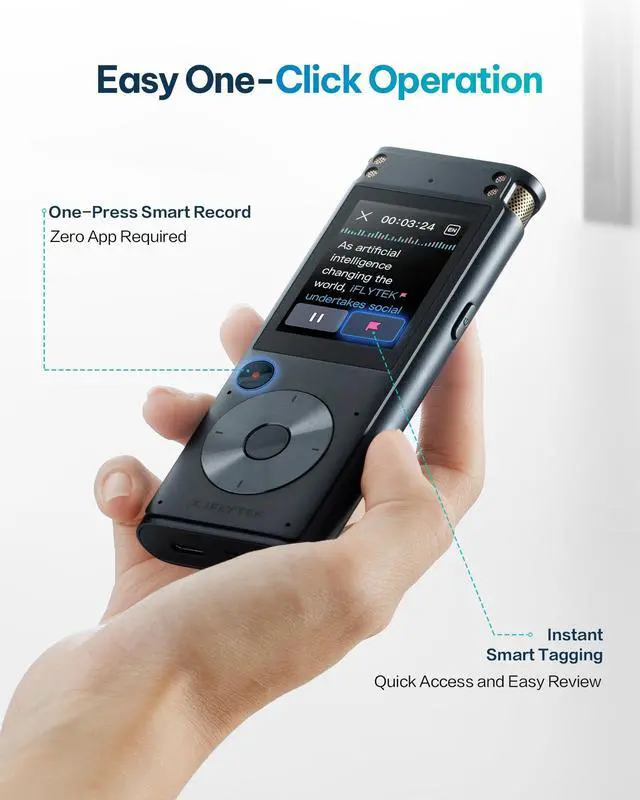 Alt view image 7 of 7 - Offline Voice Recorder with Playback, Secure Digital Recorder with AI Transcription, 5-Language Voice-to-Text, Noise Reduction, AI Voice Recorder for Meetings, Interviews, Learning