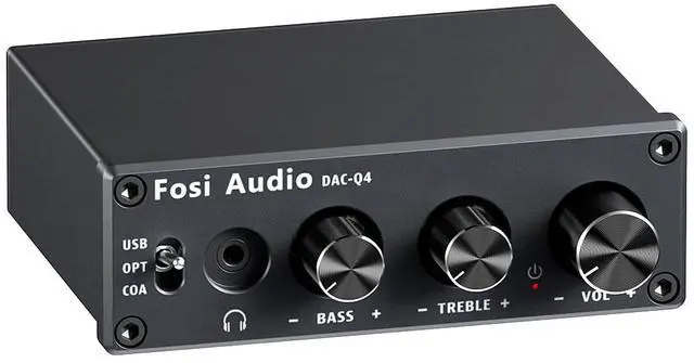Main image of Q4 DAC Headphone Amp for PC, Desktop Digital to Analog Audio Converter for Home Stereo Amplifier and Powered Speakers, PC-USB/Optical/Coaxial Inputs, 3.5mm Headphone/RCA Outputs