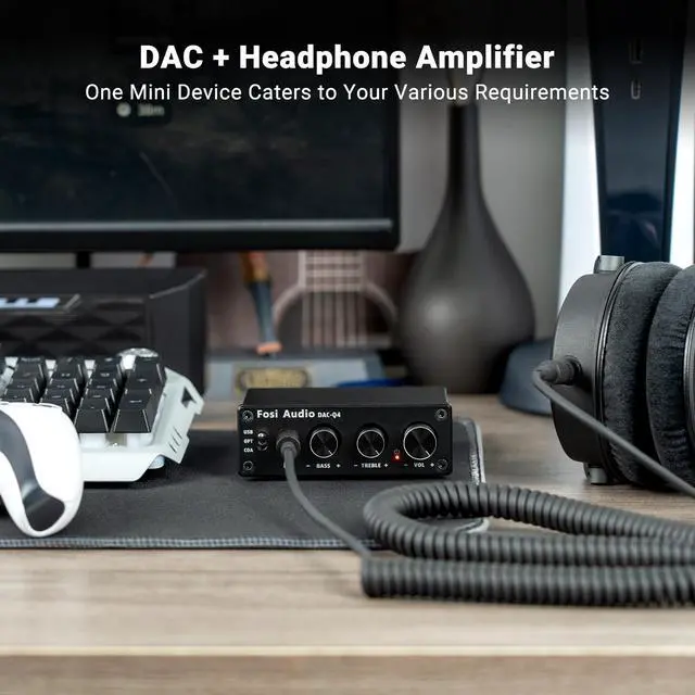 Alt view image 3 of 7 - Q4 DAC Headphone Amp for PC, Desktop Digital to Analog Audio Converter for Home Stereo Amplifier and Powered Speakers, PC-USB/Optical/Coaxial Inputs, 3.5mm Headphone/RCA Outputs