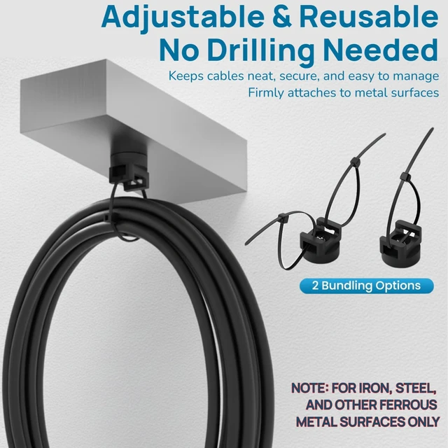 Alt view image 5 of 7 - 225-Pc Magnetic Cable Ties Set,Magnetic Zip Tie Mounts & Cable Ties | Magnetic Wire Holder, 25 Magnetic Cable Holders & 200 Zip Ties, Magnet Cable Tie Mounts for Cables, Wires, Cords, Hoses-22 mm