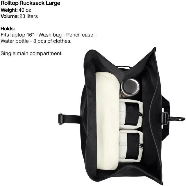 Alt view image 4 of 7 - Rolltop Rucksack Large Waterproof Laptop Backpack for Men, Commuter | Waterproof rolltop backpack with a 16 in laptop pocket and carabiner closure - a commuter bag for cycling, work, and travel