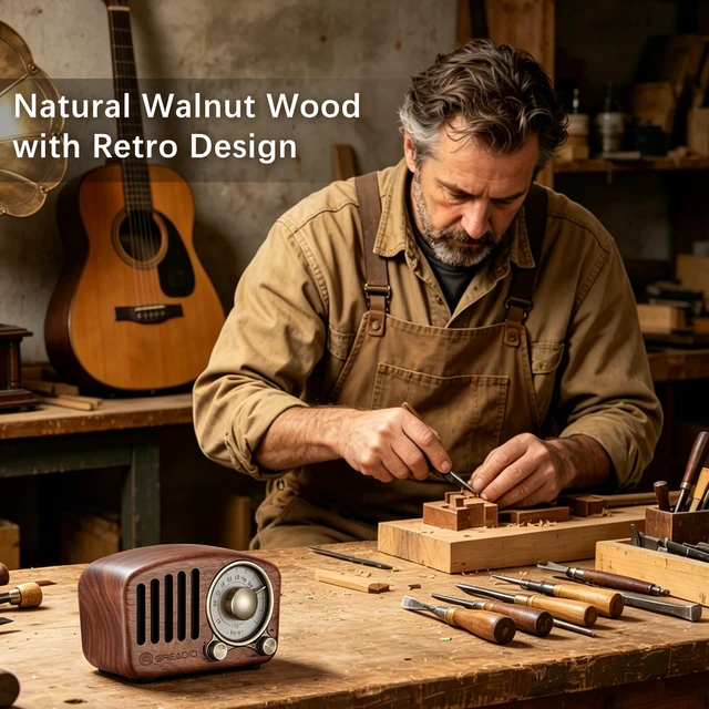 Alt view image 3 of 7 - Retro Bluetooth Speaker, Walnut Wooden Vintage Radio Speaker Old Fashioned Classic Style for Decor/Gift, Strong Bass Enhancement, Loud Volume,FM Radio, AUX/TF Card & MP3 Player